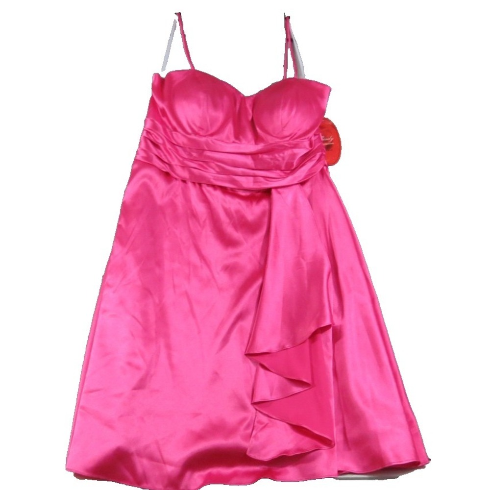 NWT Cindy Collection Pink Satin Gown M Ruched Spaghetti Strap Formal Party Dress